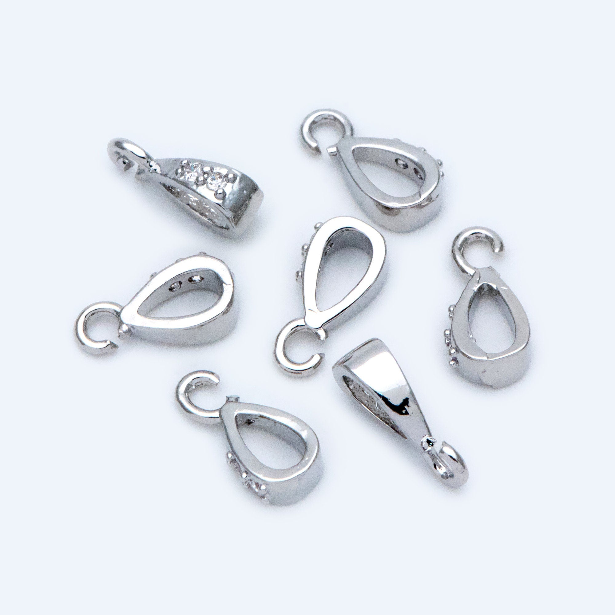 10pcs CZ Pave Gold/ Silver Open Loop Bail, Gold/ Rhodium Plated Bails, Small Bail, Jewelry Bail, Pendant Bails, Metal Bails (GB-1468-C)